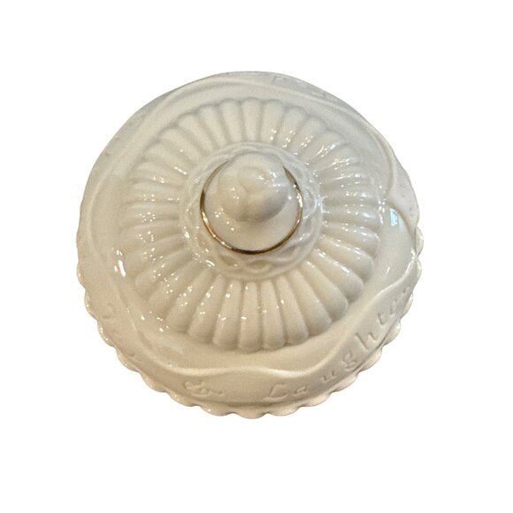 vintage Lenox Musical Sentiment Box Ceramic White & Gold Joy Laughter Handcrafte - Picture 9 of 11